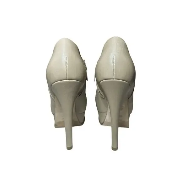 Fendi Fendista Beige Leather FF Logo Platform Heels Ankle Boots Size 39